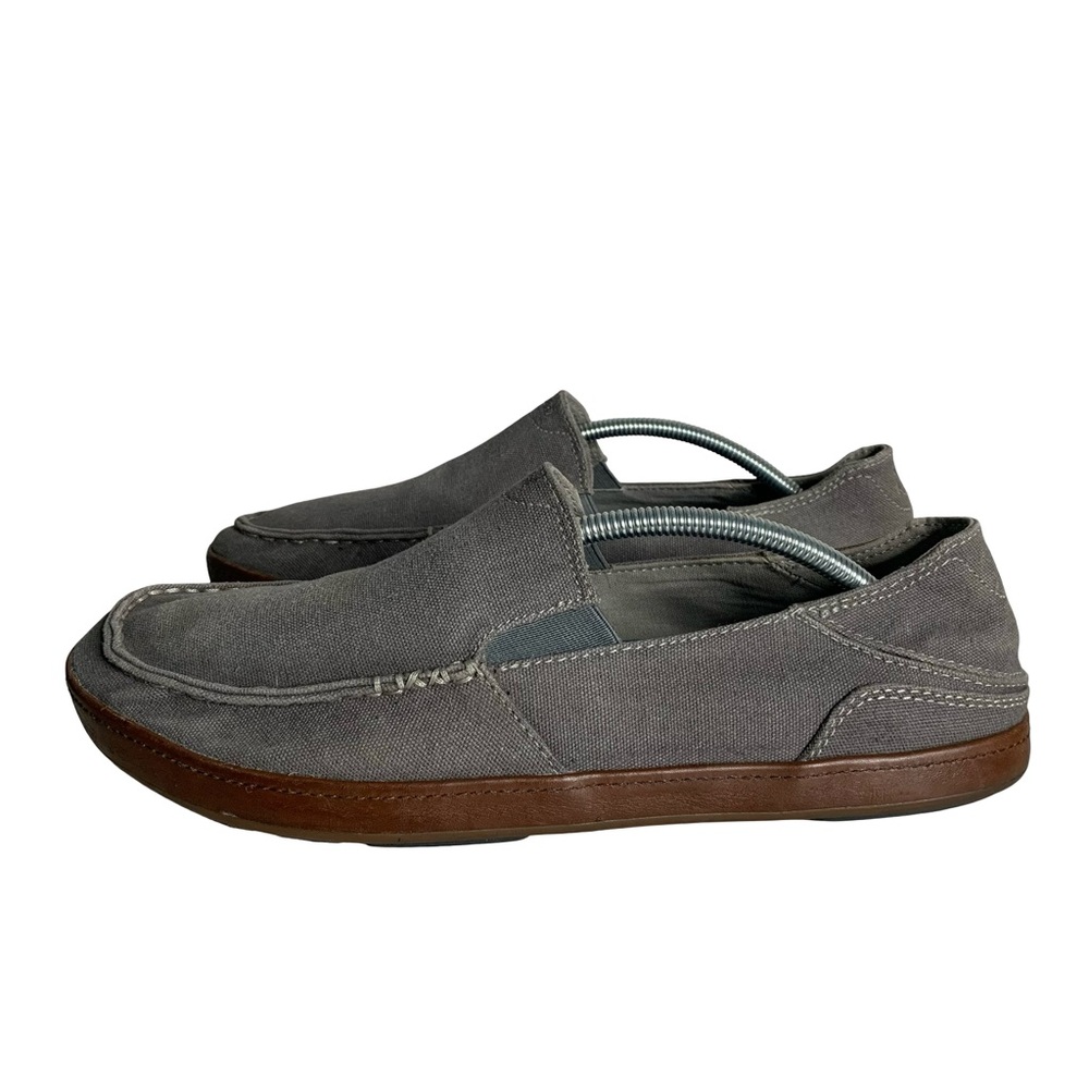 OluKai Men’s Gray Leather Loafers Moccasin Style Slip-Ons Drop in Heel Size 11.5